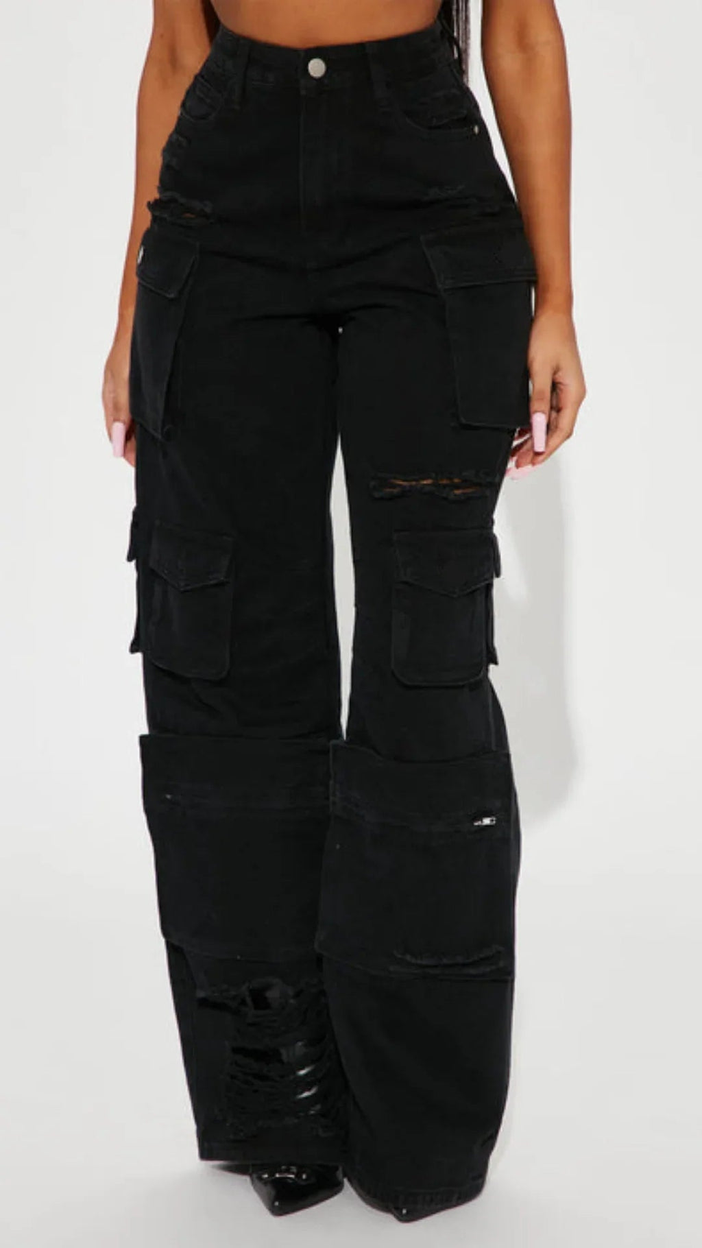 Black Distress Cargo Pants - UrbanClubCo.