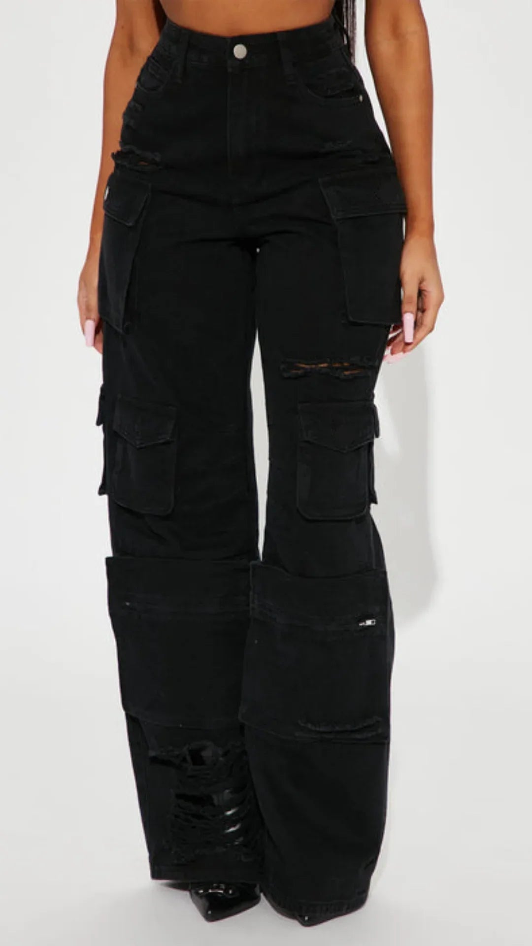 Black Distress Cargo Pants - UrbanClubCo.
