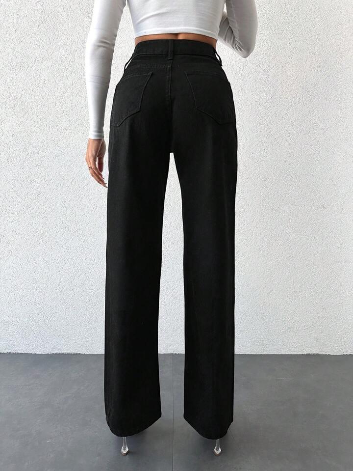 Black Wide Leg High Rise Jeans - UrbanClubCo.