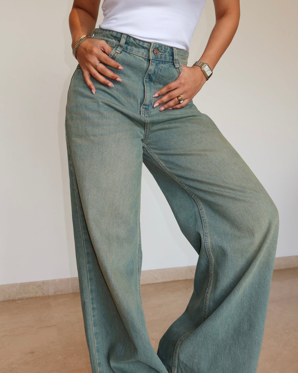 Rust Fade Baggy Wide Leg Jeans