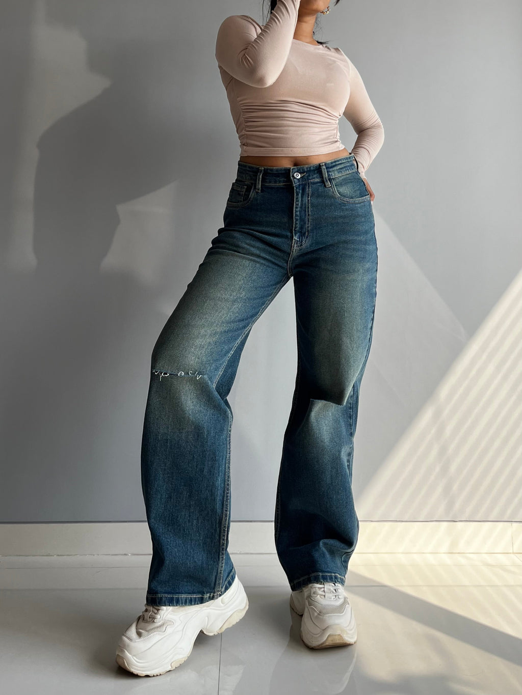 90's Blue Ripped Baggy fit Jeans