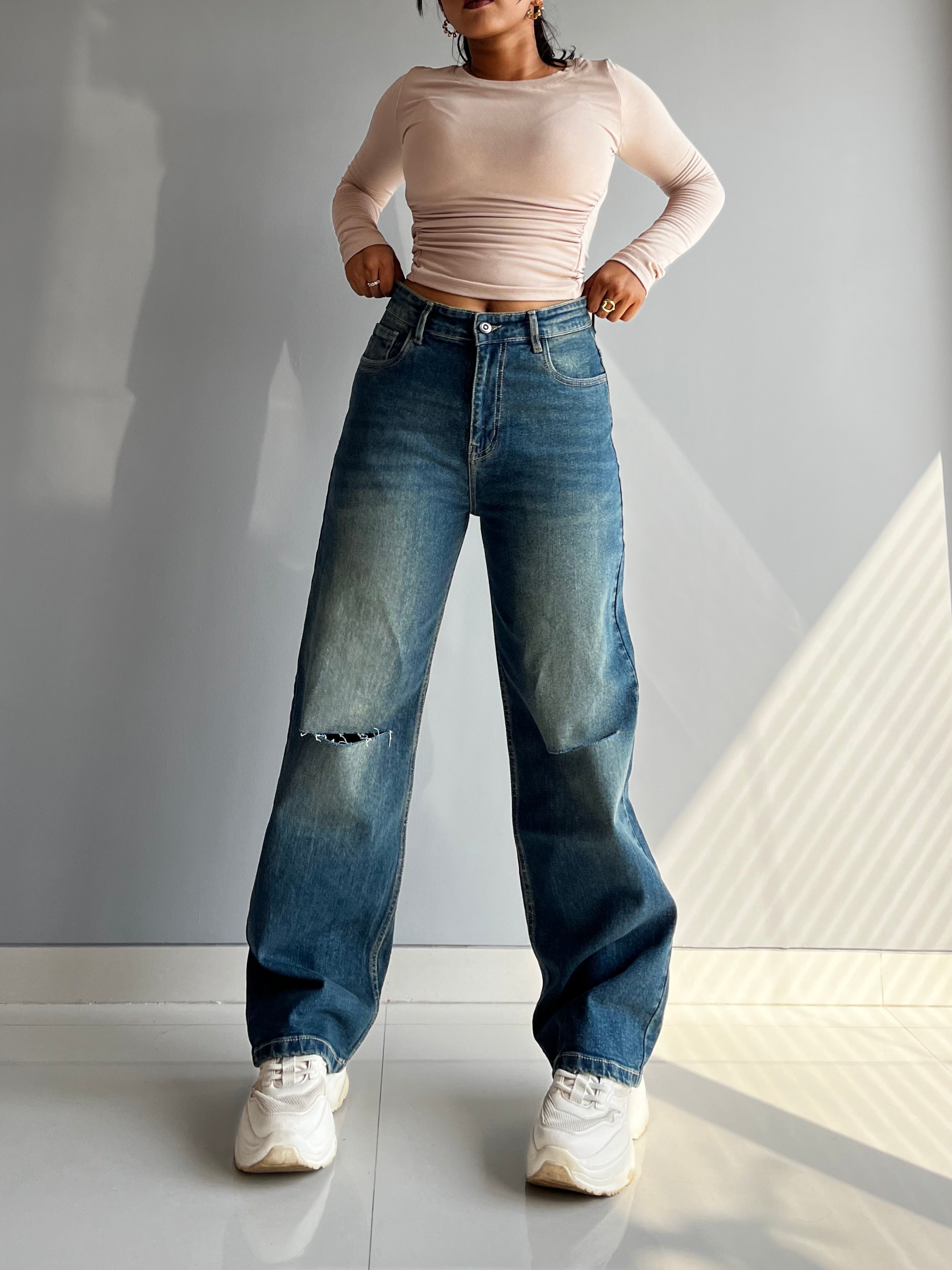 90's Blue Ripped Baggy fit Jeans